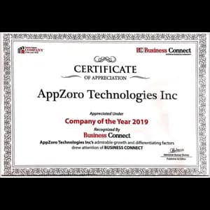 APPZORO TECHNOLOGIES INC APPRECIATED UNDER COMPANY OF THE YEAR 2019